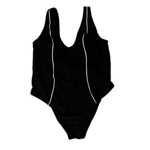 Victoria's Secret Swimsuit XL One Piece Black Zip Front White Stripe V Back